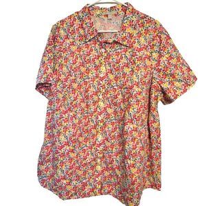Woman Within Dainty Pink Yellow Floral Half Button Blouse, Plus Size 1X NEW